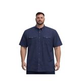 BattalModa Erkek Büyük Beden Lacivert Çift Cepli Kısa Kollu Gömlek 3XL-4XL-5XL-6XL-7XL-8XL