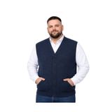 BattalModa Erkek Büyük Beden Melanj Lacivert Cepli Triko Yelek 3XL-4XL-5XL-6XL