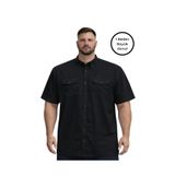 BattalModa Erkek Büyük Beden Siyah Çift Cepli Kısa Kollu Gömlek 3XL-4XL-5XL-6XL-7XL-8XL
