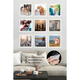 Batu Art Home 20x20cm 9 Adet Kare Anı Köşesi Resim Fotoğraf Çerçeve Seti Korumalı Kırılmaz Pleksi Camlı Beyaz