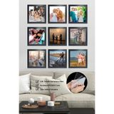 Batu Art Home 20x20cm 9 Adet Kare Anı Köşesi Resim Fotoğraf Çerçeve Seti Korumalı Kırılmaz Pleksi Camlı Siyah