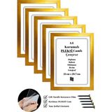 Batu Art Home 5 Adet A4 Çerçeve Mat Altın Renk Korumalı Kırılmaz Pleksi Camlı Belge Diploma Resim Fotoğraf Asılabilir 21 x 29.7 cm - Antik Altın - 21x29,7