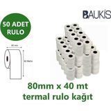 baukis 50 Adet Termal Pos ve Adisyon Rulosu Termal Yazıcı Kağıdı Termal Bilgi Fişi 80 mm x 40 mt - 1BW-Beyaz - 10 Adet
