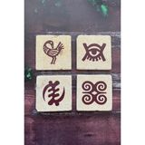 Baum Atelier Adinkra Sembolleri Doğal Taş Traverten Bardak Altlığı 4 Lü Set
