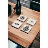 Baum Atelier Göz, Hamsa, Nazar Boncuğu Doğal Taş Traverten Bardak Altlığı 4 Lü Set