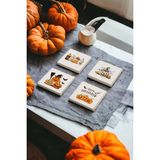 Baum Atelier Halloween Pumpkin Temalı Doğal Taş Traverten Bardak Altlığı 4 Lü Set