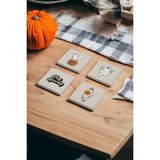 Baum Atelier Halloween Spooky Ghost Temalı Doğal Taş Traverten Bardak Altlığı 4 Lü Set
