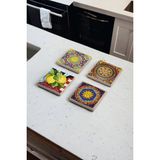 Baum Atelier Italyan Tile Desenli Doğal Taş Traverten Bardak Altlığı 4 Lü Set