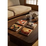 Baum Atelier Japan Aesthetic Temalı Japon Kültür Doğal Taş Traverten Bardak Altlığı 4 Lü Set