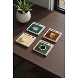 Baum Atelier Kahve Çeşitleri Temalı Cafe Latte Espresso Doğal Taş Traverten Bardak Altlığı 4 Lü Set