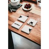 Baum Atelier Kedi Temalı, Sevimli Kedi Doğal Taş Traverten Bardak Altlığı 4 Lü Set