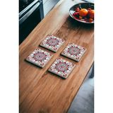 Baum Atelier Kırmızı Mavi Tile Desen Mexican Talavera Doğal Taş Traverten Bardak Altlığı 4 Lü Set