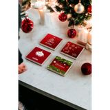 Baum Atelier Kırmızı Noel Yılbaşı Hediyesi Doğal Taş Traverten Bardak Altlığı 4 Lü Set