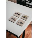 Baum Atelier Klasik Amerikan Motorsiklet Temalı Doğal Taş Traverten Bardak Altlığı 4 Lü Set
