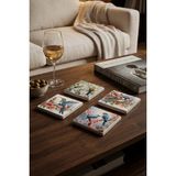 Baum Atelier Kuş ve Çiçek Temalı Birds Doğal Taş Traverten Bardak Altlığı Stone Coasters 4 Lü Set