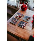 Baum Atelier Noel Baba Kar Christmas Temalı Doğal Taş Traverten Bardak Altlığı 4 Lü Set