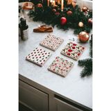 Baum Atelier Noel Minik Süsler, Christmas Yeni Yıl Doğal Taş Traverten Bardak Altlığı 4 Lü Set