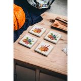 Baum Atelier Pumpkin Fall, Bal Kabağı Sonbahar Temalı Doğal Taş Traverten Bardak Altlığı 4 Lü Set
