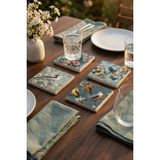 Baum Atelier Renkli Kuş Temalı Doğal Taş Traverten Bardak Altlığı Stone Coasters 4 Lü Set