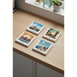 Baum Atelier Santorini Roma Seyahat Temalı Doğal Taş Traverten Bardak Altlığı Stone Coasters 4 Lü Set