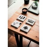 Baum Atelier Satranç Desenli, Chess Pattern Doğal Taş Traverten Bardak Altlığı 4 Lü Set