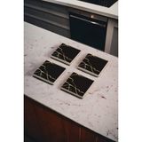 Baum Atelier Siyah Kintsugi Sanatı, Kintsukuroi Art Doğal Taş Traverten Bardak Altlığı 4 Lü Set