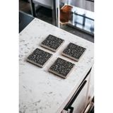Baum Atelier Siyah Terrazzo Banyo Gider Kapağı ve Doğal Taş Traverten Bardak Altlığı 4 Lü Set