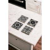 Baum Atelier Siyah Tile Desen, Mexican Talavera Doğal Taş Traverten Bardak Altlığı 4 Lü Set