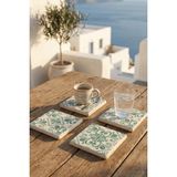 Baum Atelier Vintage Açık Yeşil Tile Doğal Taş Traverten Bardak Altlığı Stone Coasters 4 Lü Set