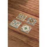 Baum Atelier Yeşil Tile Desen Temalı Doğal Taş Traverten Bardak Altlığı 4 Lü Set