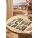 Baumatelier Avrupa Travel Temalı Avrupa Şehirleri Doğal Taş Traverten Bardak Altlığı 4 Lü Set