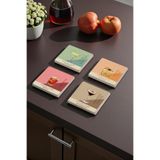Baumatelier Drink Temalı İçecekler Doğal Taş Traverten Bardak Altlığı Stone Coasters 4 Lü Set