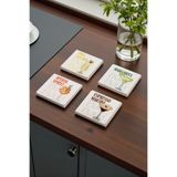 Baumatelier Enjoy Drink Temalı İçecekler Doğal Taş Traverten Bardak Altlığı Stone Coasters 4 Lü Set