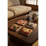 Baumatelier Japan Aesthetic Temalı Japon Kültür Doğal Taş Traverten Bardak Altlığı 4 Lü Set