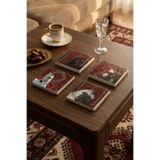 Baumatelier Vintage Halı ve Kilim Temalı At Figürü Doğal Taş Traverten Bardak Altlığı 4 Lü Set