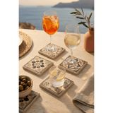 Baumatelier Vintage Yeşil Tile Desen Doğal Taş Traverten Bardak Altlığı Stone Coasters 4 Lü Set