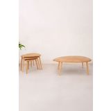 BAUPOR Asimetrik Masif Doğal Ahşap Orta Sehpa ve 2'li/3'lü Zigon Sehpa Set, Modern Masif Yan ve Orta Sehpa