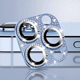 bause iPhone 12 Pro Max Uyumlu 9H Metal Elmas Desenli Taşlı Tek Parça Kamera Lens Koruyucu (Mavi)