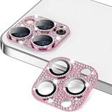 bause iPhone 12 Pro Max Uyumlu 9H Metal Elmas Desenli Taşlı Tek Parça Kamera Lens Koruyucu (Pembe)