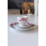 Bavaria Edelstein 73 Pembe Gül Desenli Vintage Çay Fincanı Seti 3 Parça - 200 ml
