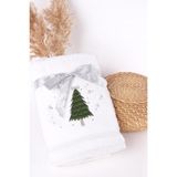 Baveno %100 Pamuk 2'li Çam Ağacı Nakışlı Yılbaşı 50 x 70 Happy New Year El Yüz Havlusu Yeni Yıl - 50 x 70 cm - Beyaz
