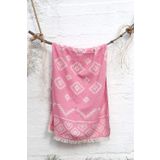 Baveno %100 Pamuk 90x180 Peştemal Plaj Havlusu Etnik Desen Jakarlı PEMBE