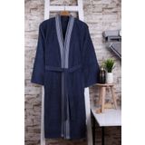 Baveno %100 Pamuk Jakarlı Gri Kimono Bornoz LACİVERT M