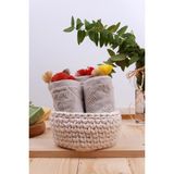 Baveno Çok Amaçlı Örgü Sepeti ve 3 Adet 30X30 Havlu - 30 x 30 cm - Bej