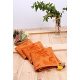 Baveno Jakarlı Püsküllü 3'lü Kadife 30x30 Mutfak Misafir Havlusu - 30 x 30 cm - Turuncu