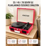 Bavul Tipi Plak Çalar 33 45 78 Devir Destekli Bluetooth Dahili Hoparlörlü Portatif Pikap - Lisinya