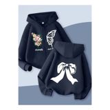 Baxia KıZ Çocuk BUTTERFLY BaskıLI Kapşonlu Hırka Sweatshirt FERMUARLI LACİVERT RENK