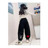 Baxia Kız Çocuk Siyah Gri Renk Standart Fit Beli Paçası Lastikli Jogger Eşofman Altı