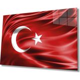 Bay Çağrı Kırmızı Dalgalı Türk Bayrağı Cam Tablo, Ev ve Ofis Duvar Dekoru, Hediyelik Büyük Temperli Cam Tablo - 72 x 46 cm