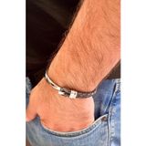 Bay Hediye %100 Deri&Krom Kombin Erkek Bileklik Net 22Cm (Türk El Üretimi)